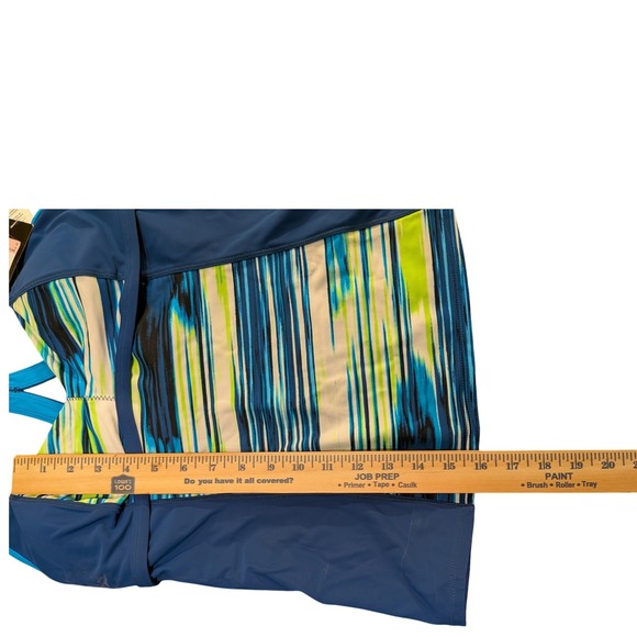 Nike Womens Tankini Swim Top Blue Lime Green Striped Racerback NESS5280 Size 10 - Picture 5 of 11